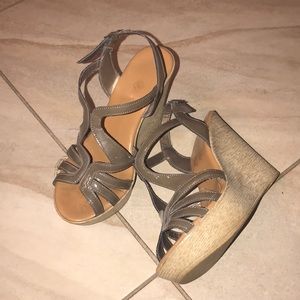Callisto Taupe Wedge Sandals Size 5